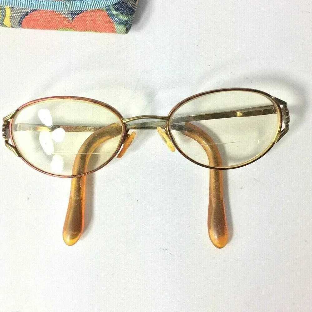 2 Vintage Metal Rim‎ Womens Eyeglasses and 1 Floral Case Costume Cosplay
